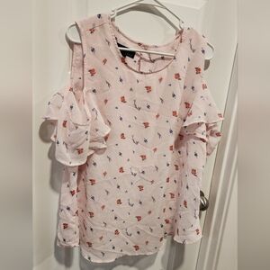 Attention Pink Floral Cold Shoulder Top